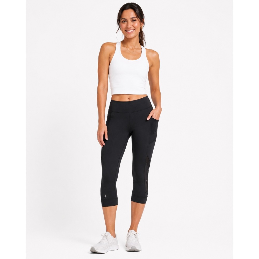 Athleta Bare To Run Knicker Black Reflective Mesh Running Capris XSP 581375 NWT